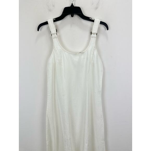 Madewell Denim Scoopneck Midi Dress Pure White Wash A Line Minimalist Medium NWT - Picture 13 of 15